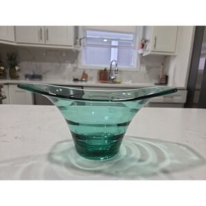 Duncan & Miller Glass FESTIVE Aquamarine Teal Green Flared VASE